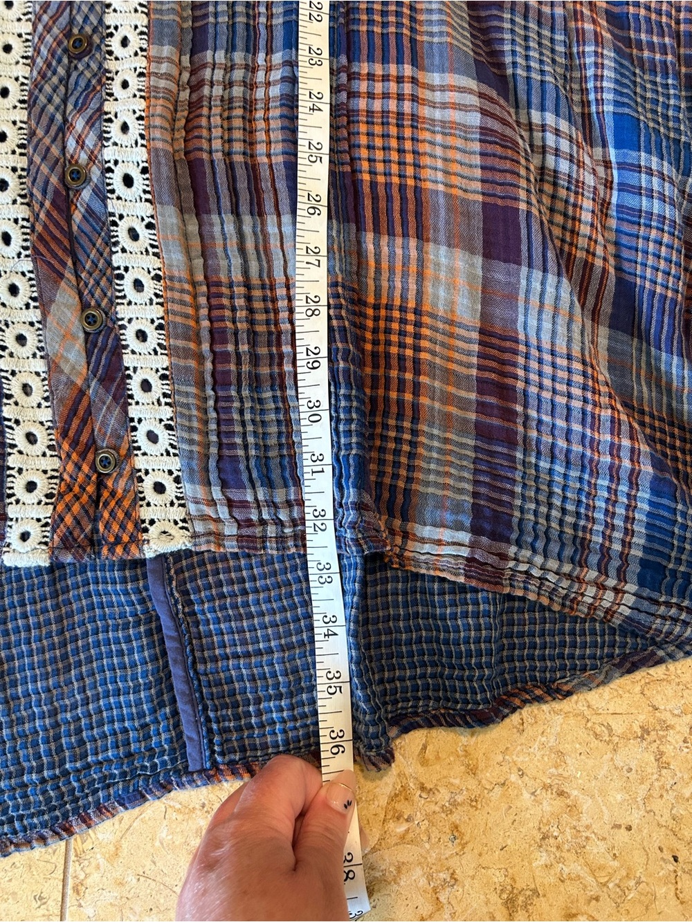Holding Horses Anthropologie Plaid Crochet Blue Patterned Dress Size Small - Picture 7 of 8